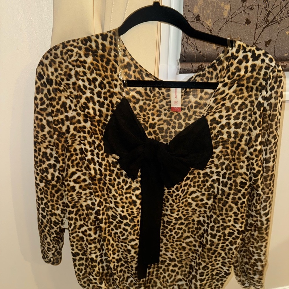 No Boundaries Leopard Print Blouse with Black Bow - Picture 4 of 4